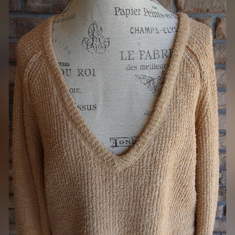 Free People Ochre Cozy V-neck Long Sleeve Knit Sweater.